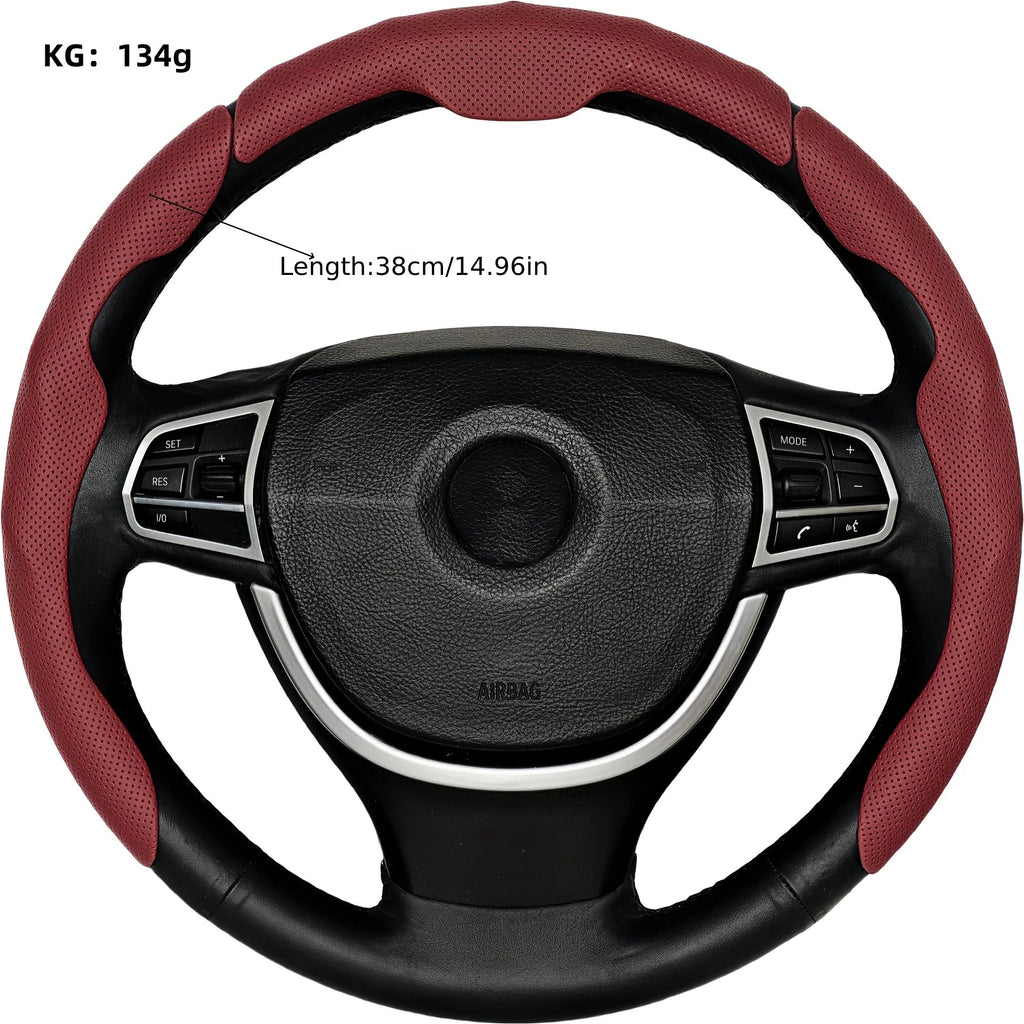 Universal Car PU Nappa Leather Steering Wheel Cover for Men and Women, All-Season, Anti-Slip, Sweat-Absorbent, Wear-Resistant CM World