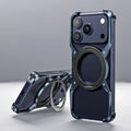 Metal Alloy Punk Frame Phone Case For iPhone 17 16 15 14 13 Pro Max 360 Rotating Bracket Magsafe Ring Magnet Stand Bumper Cover Car Mobile World