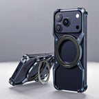 Metal Alloy Punk Frame Phone Case For iPhone 17 16 15 14 13 Pro Max 360 Rotating Bracket Magsafe Ring Magnet Stand Bumper Cover Car Mobile World