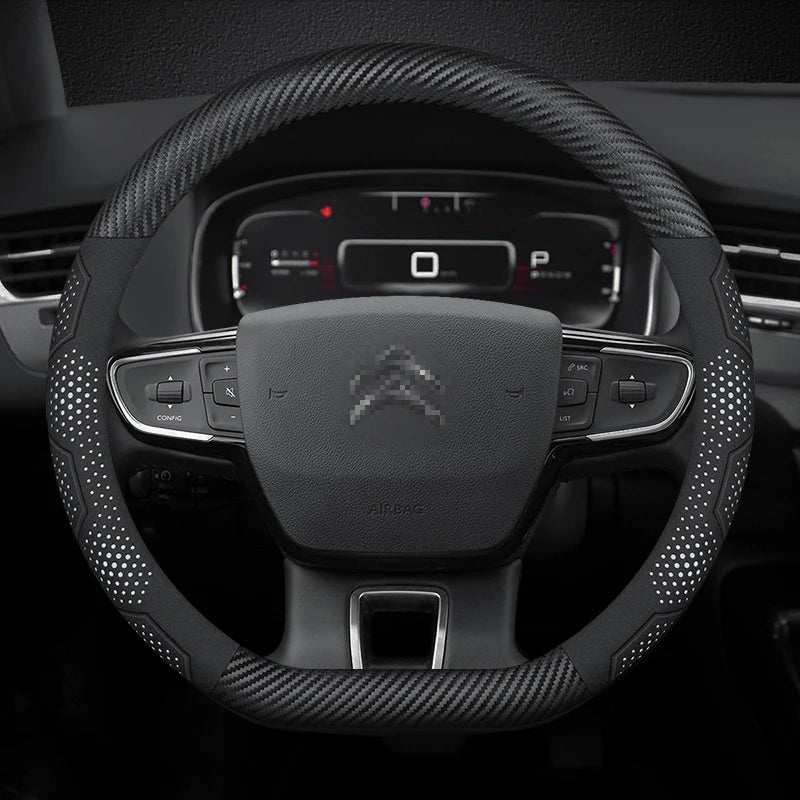 For Citroen C1 C2 C3 C4 C5 C6 VTS Xsara C-Crosser Berlingo Jumpy Carbon fiber Suede Car Steering Wheel Cover Auto Accessories CM World