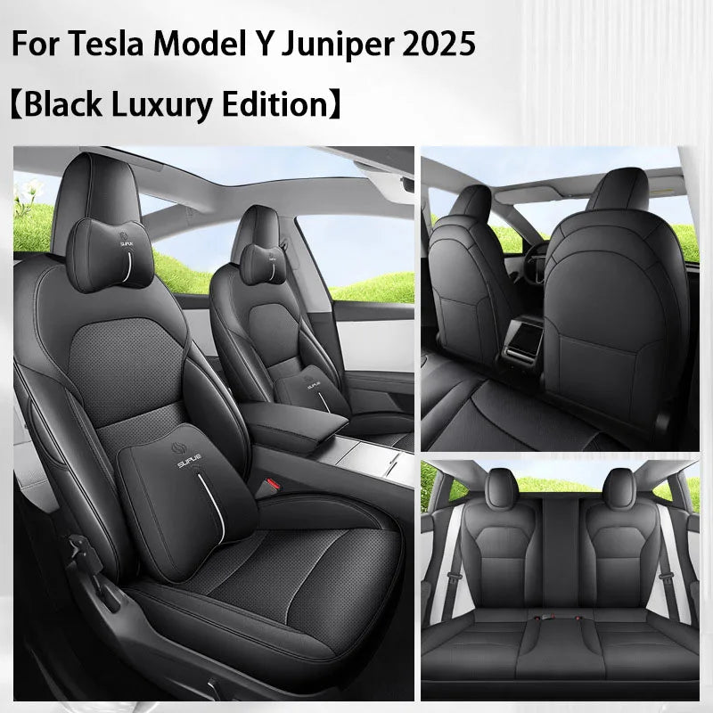 TCYZ For Tesla New Model Y Juniper 2025 Full Set Seat Covers Leather Breathable Car Seat Cover Cushion Protector Replacement CM World