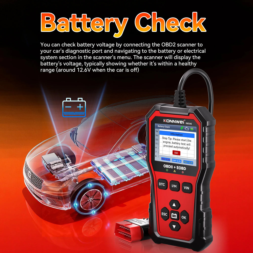 2026 KONNWEi KW340 Car CAN OBD2 EOBD Diagnostic Tool Engine Battery Test Read Fault Code Clear Real-Time Data O2 Inspection Tool CM World