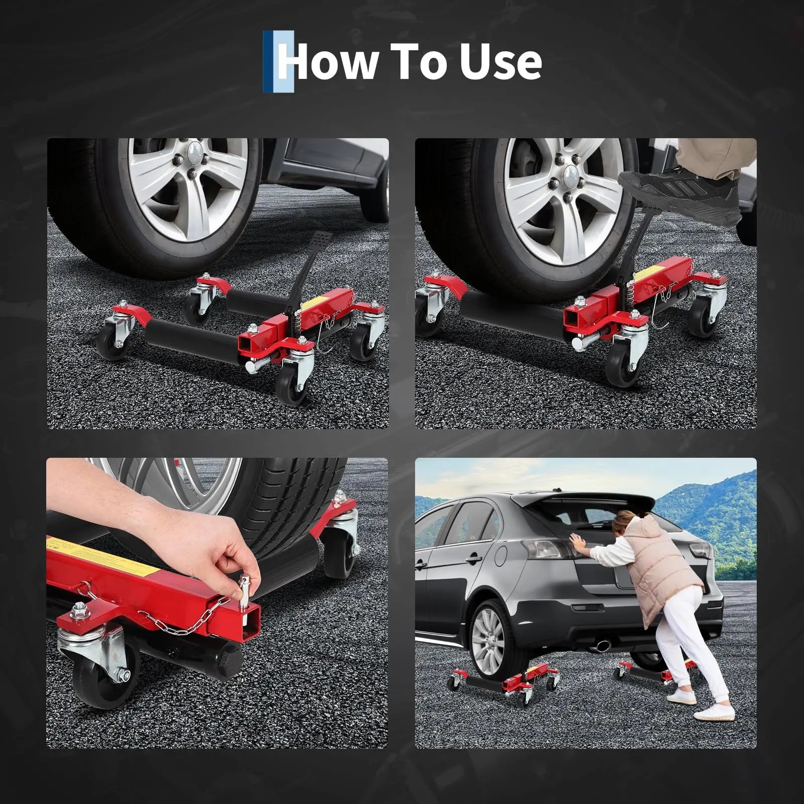 Car Wheel Dolly Jack Set Of 2/4, 1500LBS Capacity Hydraulic Jack With Non-Slip Pedal & Rollers For Auto Repair, Tire Change CM World