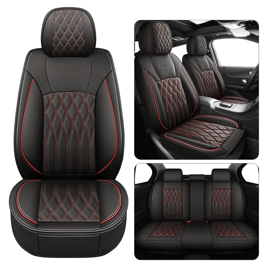 Leather 5pcs Car Seat Cover Protector Seat Waterproof Automotive Seat Covers Full Sets Breathable Universal Fit Full Seats Cover CM World
