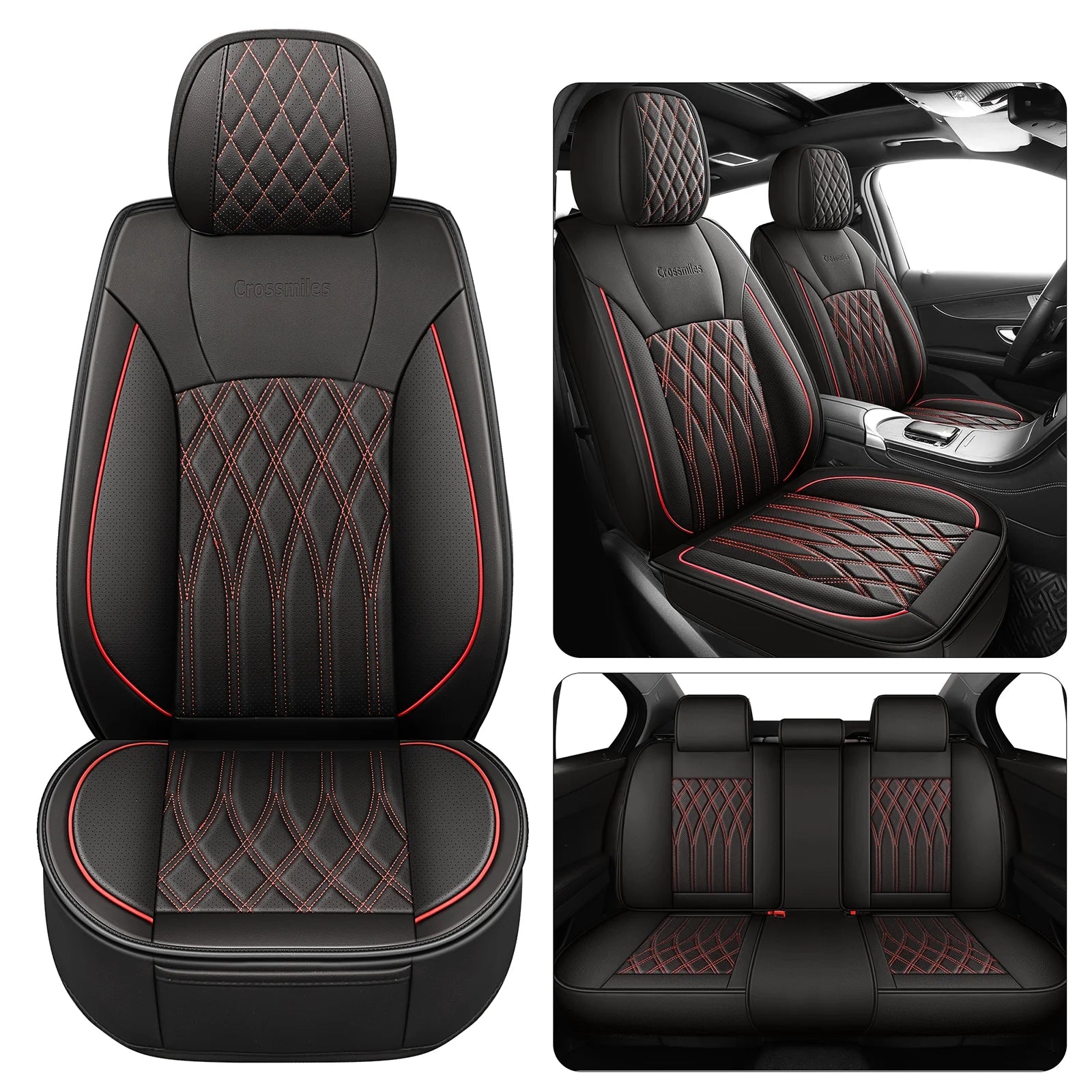 Leather 5pcs Car Seat Cover Protector Seat Waterproof Automotive Seat Covers Full Sets Breathable Universal Fit Full Seats Cover CM World