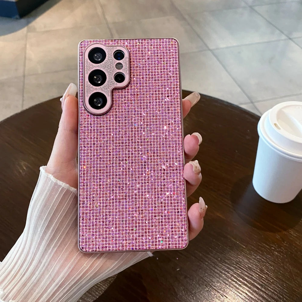 Luxury Bling Diamonds Lens with Bracket Case for Samsung Galaxy S26 S25 S24 S23 Ultra Plus FE A57 A07 A56 Full Protection Cover