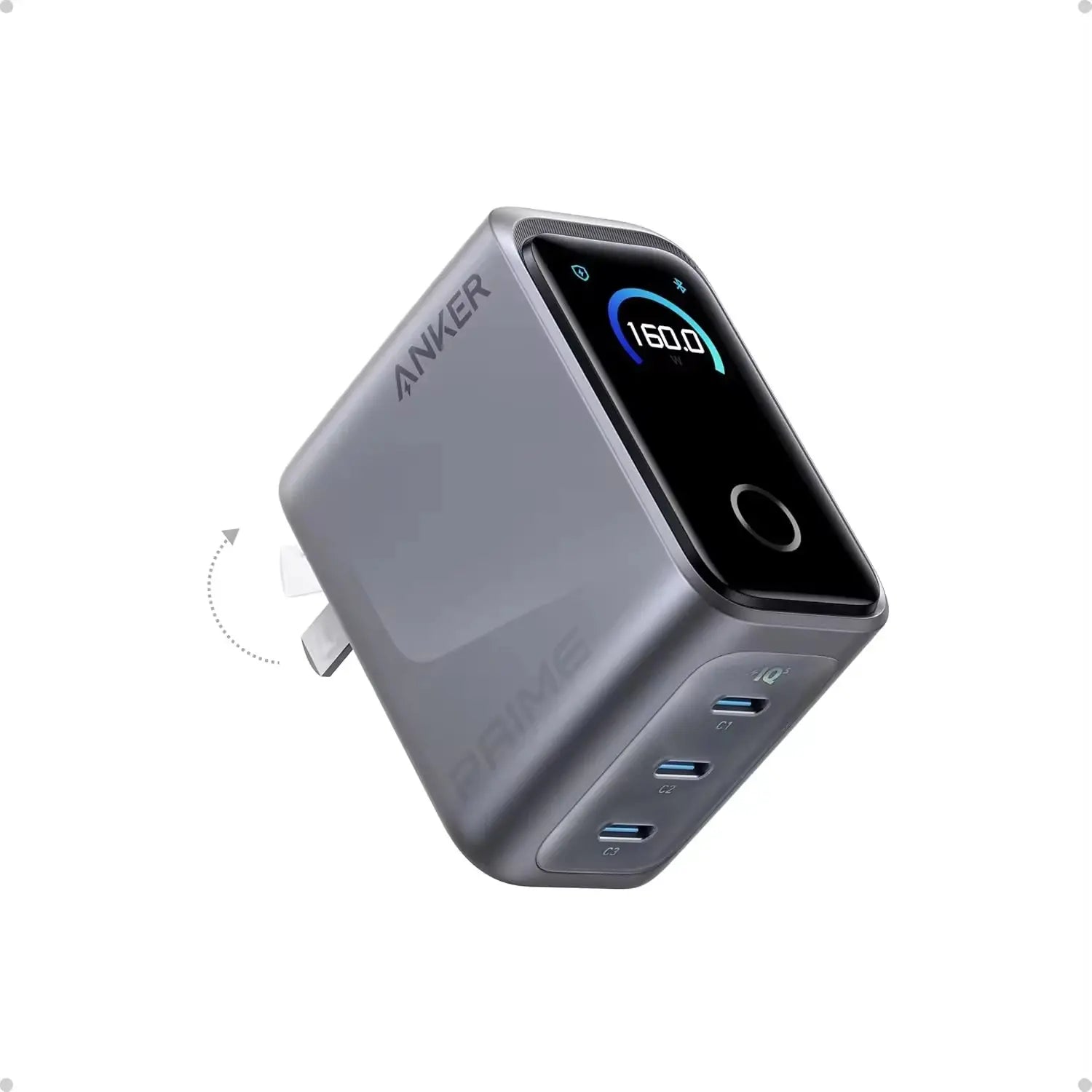 Anker Prime 160W 3-Port USB-C/GaN Charger Block Smart Display Touch Control 140W Max Per Port for M acBook/ 17/16/15/iP ad Car Mobile World
