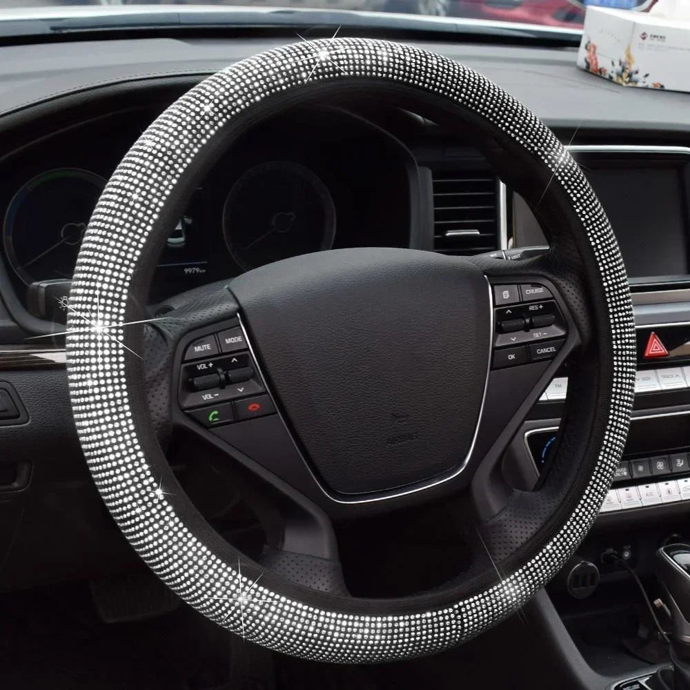 Universal Rhinestones Steering Wheel Cover with Crystal Diamond Sparkling Car Breathable Anti-Slip Steering Wheel Protector CM World