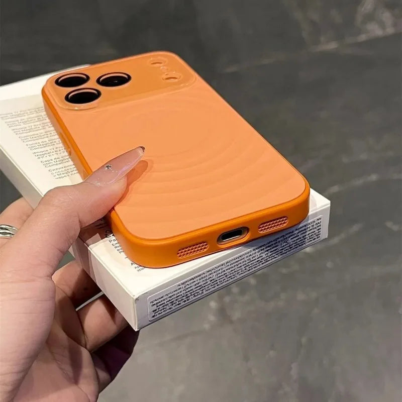 Fashion Liquid Silicone Water Ripple Pattern Big Window Phone Case For iPhone 17 16 15 Pro Max For Magsafe Magnetic Charge Cover Car Mobile World
