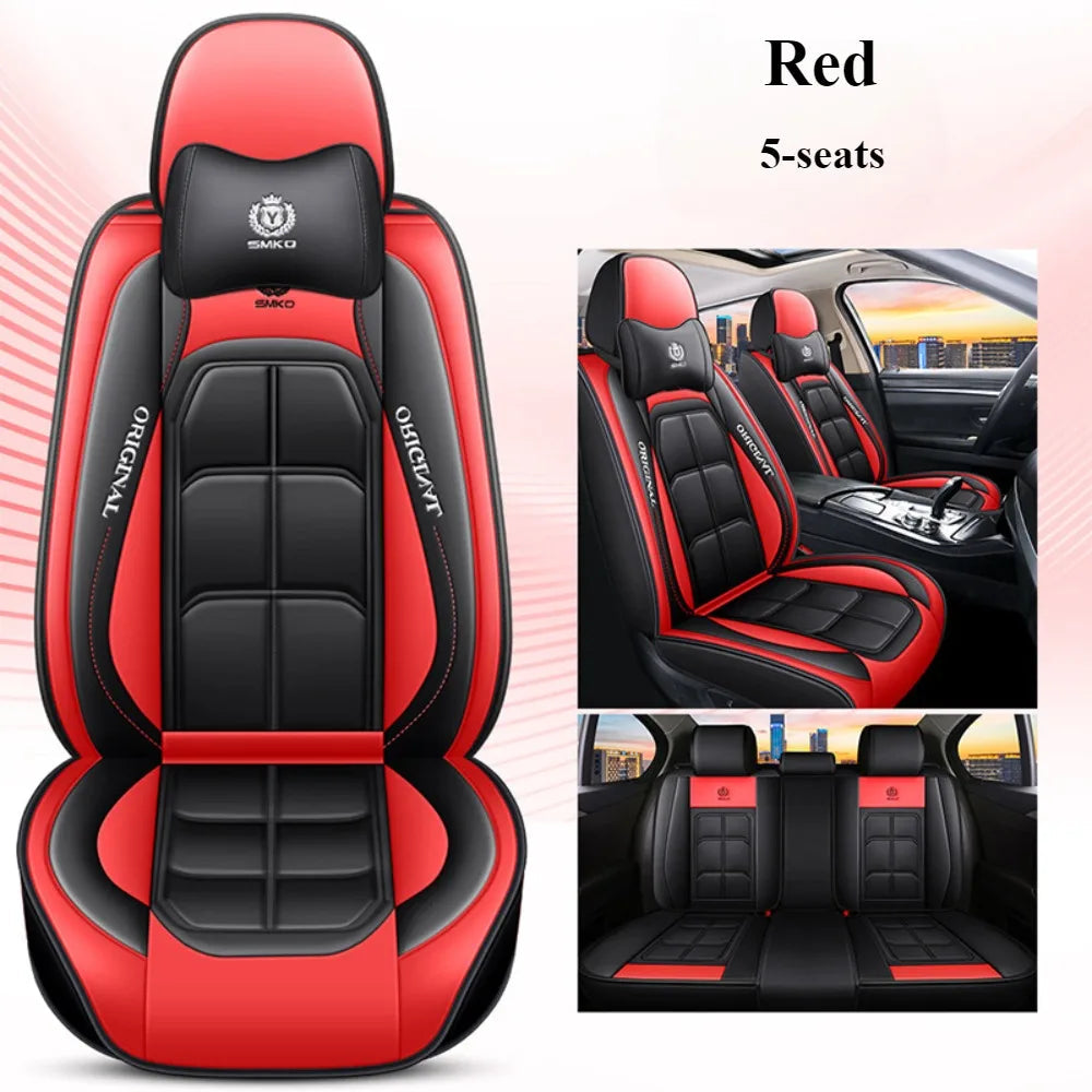 Comfort Edition 5-Seater PU Leather Seat Covers - 2 Headrests Included, Wear-Resistant, Easy to Clean, Full Car Interior Refresh CM World
