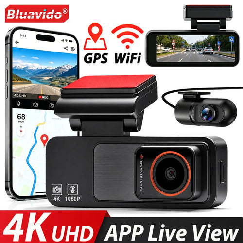 4K Dash Cam Built-in GPS WiFi Front and Rear Supercapacitor 24H Parking Monitor Dual Lens 3.2"IPS 2160P Car Driving Recorder DVR Car Mobile World