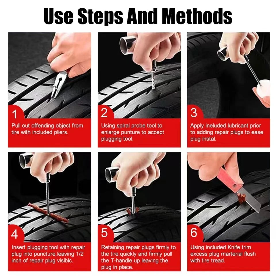 Tyre Repair Kit 45PCS Motorcycle Car Accessories Studding Tool Set Puncture Pug Set Car Tire Repair Tool  Auto Bike Tire Repair CM World
