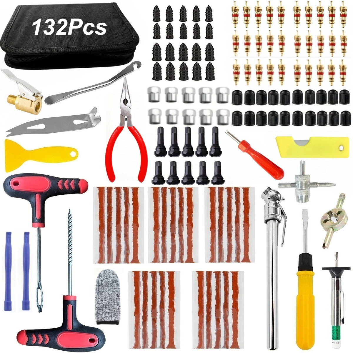 132Pcs Car Motorcycle Tire Repair Kit Puncture Plug Tools Tyre Puncture Emergency for Tire Strips Stirring Glue Repair Tool Kit