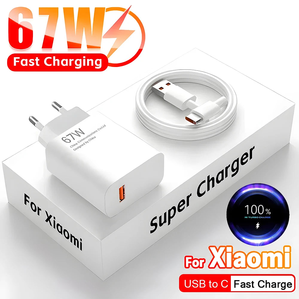 67W USB Fast Charger for Xiaomi 14t 13t 15 14 Ultra Redmi Note 14 13 12 Poco X7 F7 M6 X6 F6 Pro Quick Charge USB to Type C Cable Car Mobile World