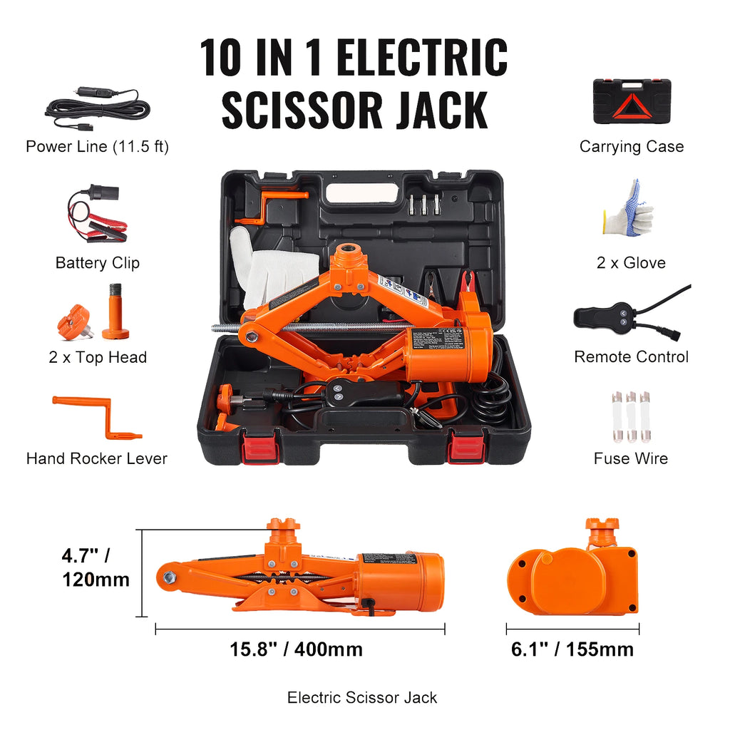 SucceBuy Electric Car Jack 3Tons/6600lbs 12V Electric Scissor Jack Portable Car Jack for SUV Truck Sedan Tire Change Replacement