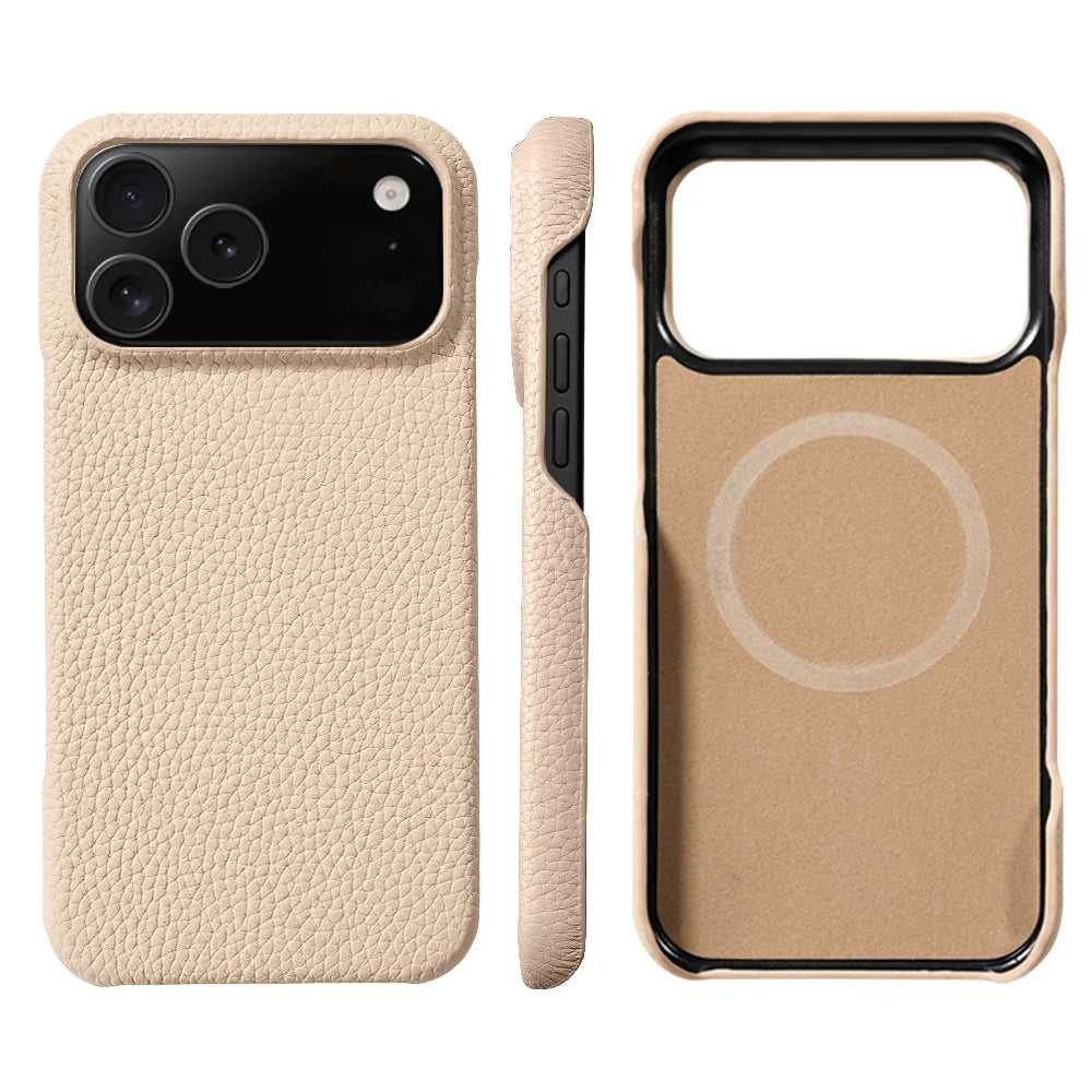 for Magsafe Case for iPhone 17 Air 15 16 Pro Max 17Pro Lychee Natural Cowhide Leather Magnetic Protector Luxury Phone Back Cover Car Mobile World