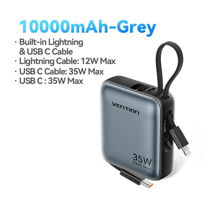 Vention 10000mAh Power Bank Fast Charging PD 35W Portable Mini PowerBank for iPhone 17 16 15 Xiaomi External Battery Charger Car Mobile World
