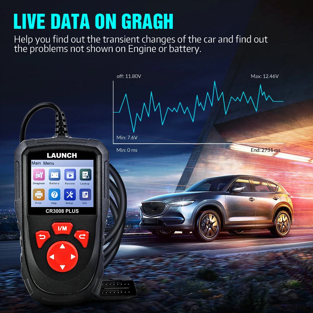 LAUNCH X431 CR3008 PLUS Car Auto OBD2 Diagnostic Tool ARM Scanner DTC Lookup Check Engine Battery Test Lifetime Free Update Car Mobile World