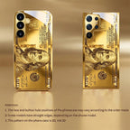 Golden Dollar Bill Fashion Exquisite HD Glass Phone Case for Samsung Galaxy S26 S25 S24 S23 S22 FE,Ultra,Plus Dropresistant Car Mobile World