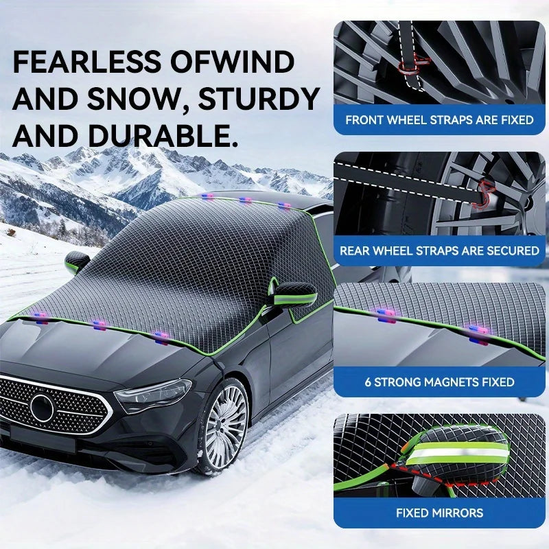 Winter Car Snow Cover for Sedans/SUVs - Magnetic UV-Protective Windshield Cover with Oxford Cloth Snowproof Frostproof Shield CM World