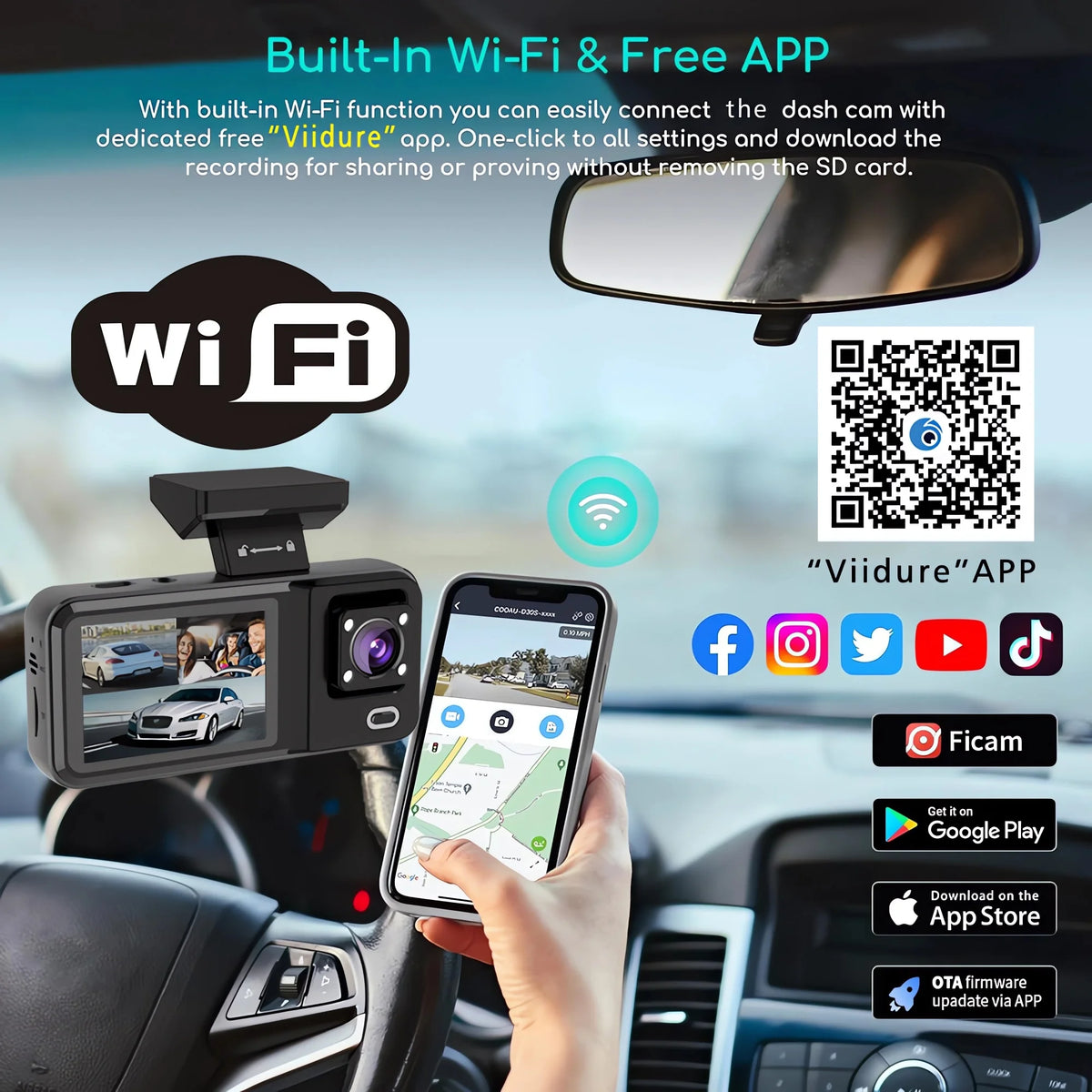 3 Channel Dash Cam for Car 1080P Video Recorder WIFI APP Dashcam Car DVR Front and Rear View Camera Night Vision car accessory