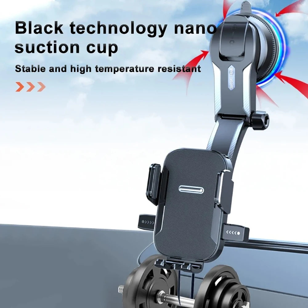 Car Phone Holder Dashboard Windshield 360° Rotation Phone Holder for GPS Navigation Secure Hanging With Extension Rod Bracket