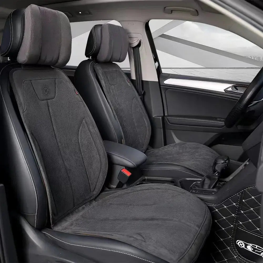 Suede Seat Cover Universal Four Seasons Perforated Breathable Cushion Non-slip Luxury SUV Car Rams Latex Seat Cover with Pillow Car Mobile World