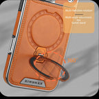 Magnetic Rotat Bracket Luxury Leather Phone Case For iPhone 11 12 13 14 15 16 17 Pro Max Plus Wireless Charging Shockproof Cover Car Mobile World