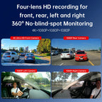 4K UHD 4 Channel Car DVR Dash Cam Quad Lens All Round View 3.39" Screen Built-in WiFi GPS Auto Loop Recording Driving Recorder Car Mobile World
