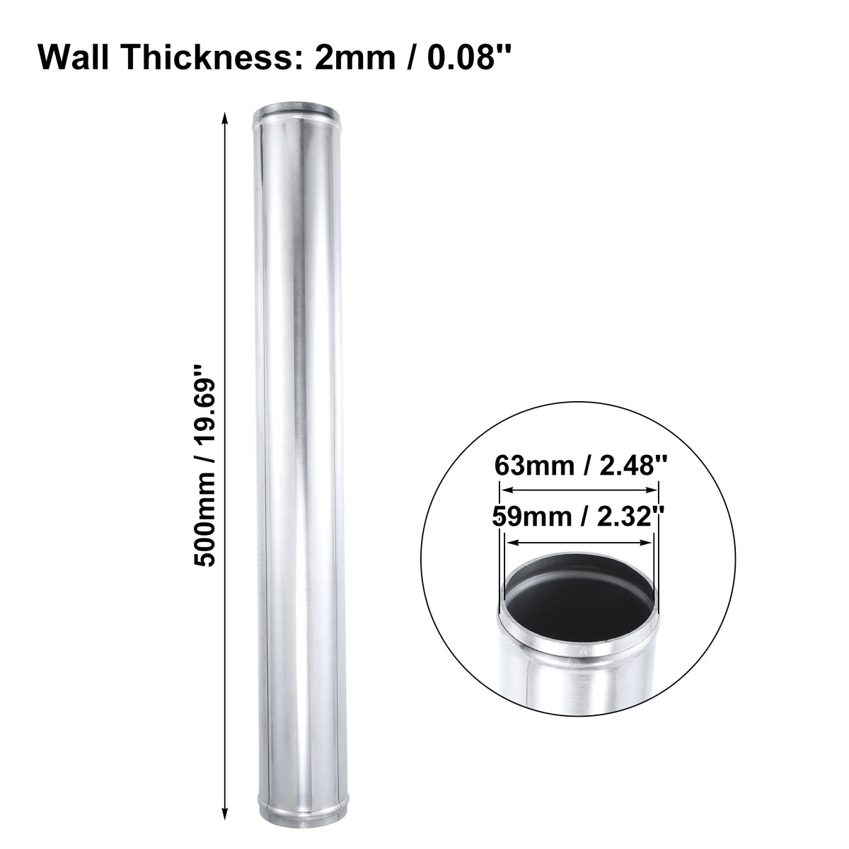 Uxcell Aluminum Alloy Tube OD 51/57/63/70/76mm Intercooler Pipe Air Intake Tube Hose 0 45 Degrees 500mm Length for Car