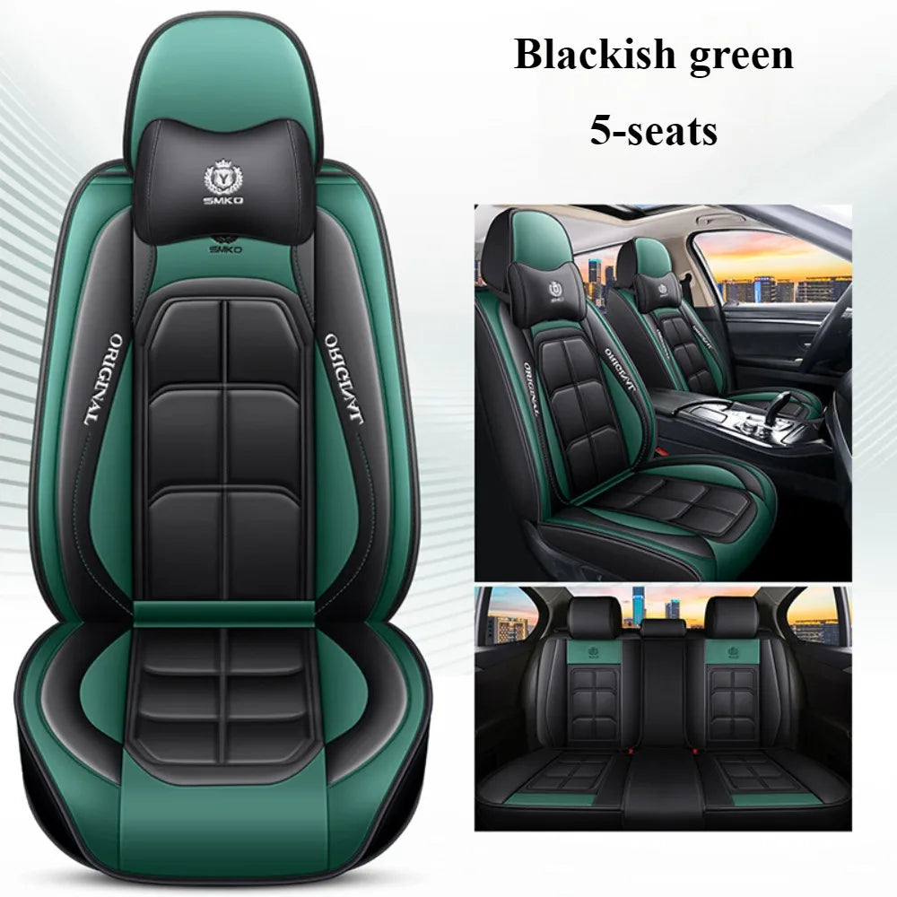 Comfort Edition 5-Seater PU Leather Seat Covers - 2 Headrests Included, Wear-Resistant, Easy to Clean, Full Car Interior Refresh CM World