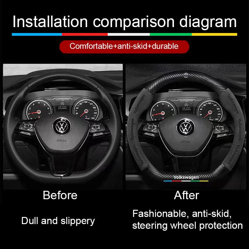 Car Anti-Slip Suede Steering Wheel Cover For Volkswagen Passat Golf GTI Beetle Tiguan Touareg Polo T-ROC ID.3 ID.4 Jetta T-Cross CM World