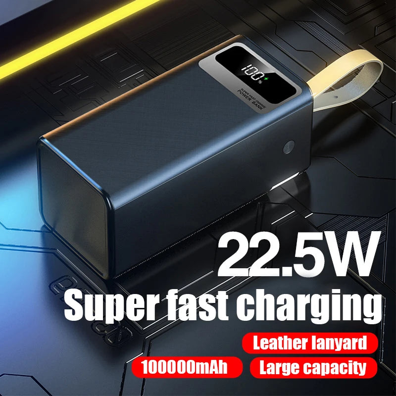 100000mAh large capacity mobile power bank 22.5W ultra fast charging - suitable for various electronic devices, LED power display, portable charger, high brightness lighting, high-end camping equipment, and outdoor power solu