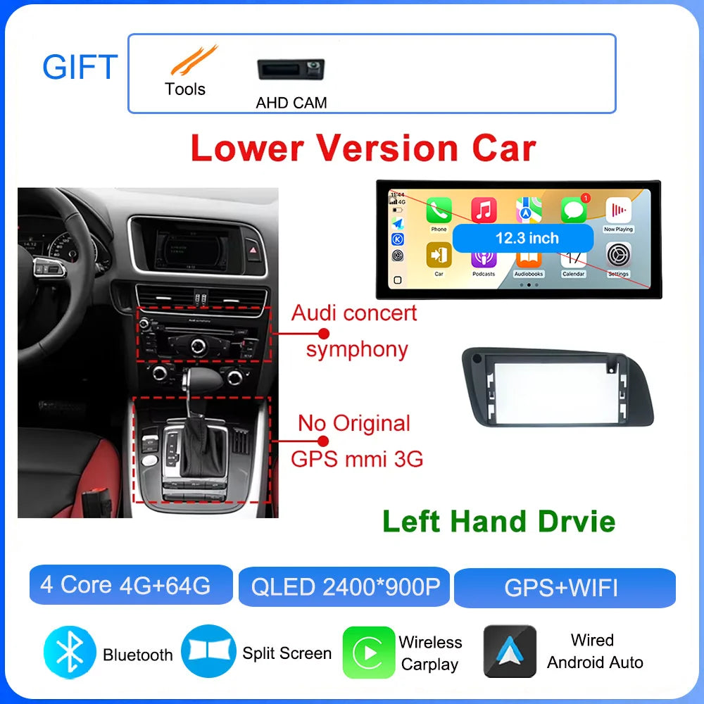 for Audi Q5 2009 - 2017 Android 16 Car Radio Video Multimedia Player GPS Navigation QLED Screen WiFi DSP Stereo Auto Accessories CM World