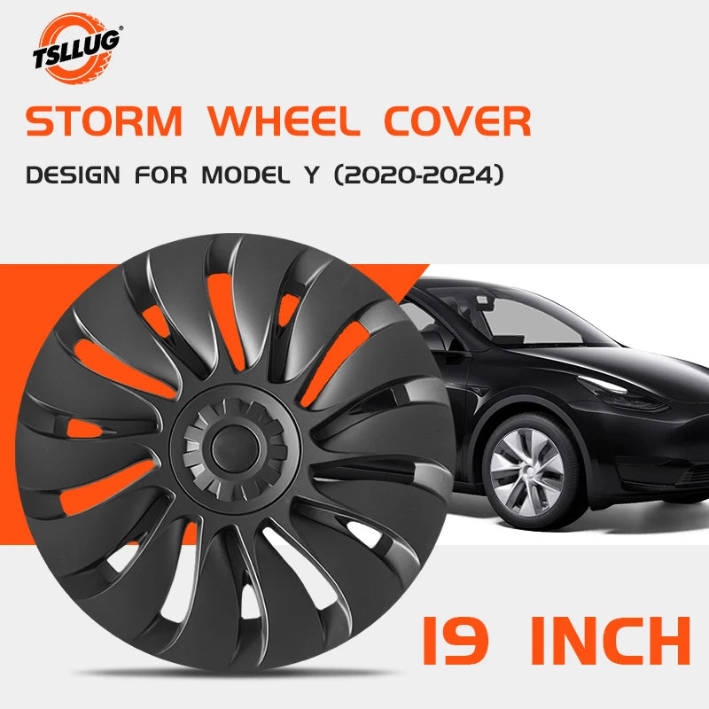 4PCS For Tesla Model Y 2020-2024 19 Inch Storm Style Wheel Cover Car Replacement Automobile Hub Cap Full Rim Car Accessorie