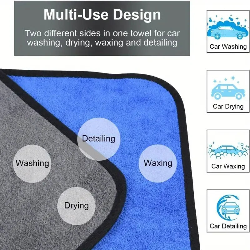 1-4pcs Soft Microfiber Car Washing Towels Quick Drying Double Layer 500GSM Rags for Windows Mirrors Home Cleaning