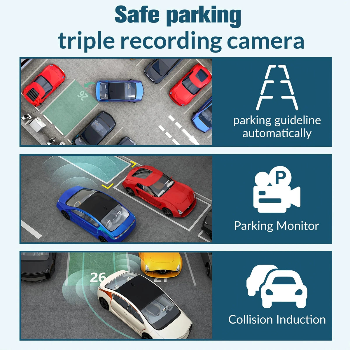 3 Channel Dash Cam for Cars Camera Black Box 3Ch/2Ch 1080P Video Recorder Rear View Camera for Vehicle Car DVR Car Accessories