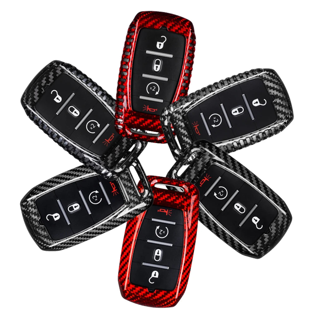for Ram 1500 Limited Key Fob Cover With Keychain Carbon Fiber Key Case for Ram 2500 Power Wagon 3500 Smart Key Accessories 2023 CM World