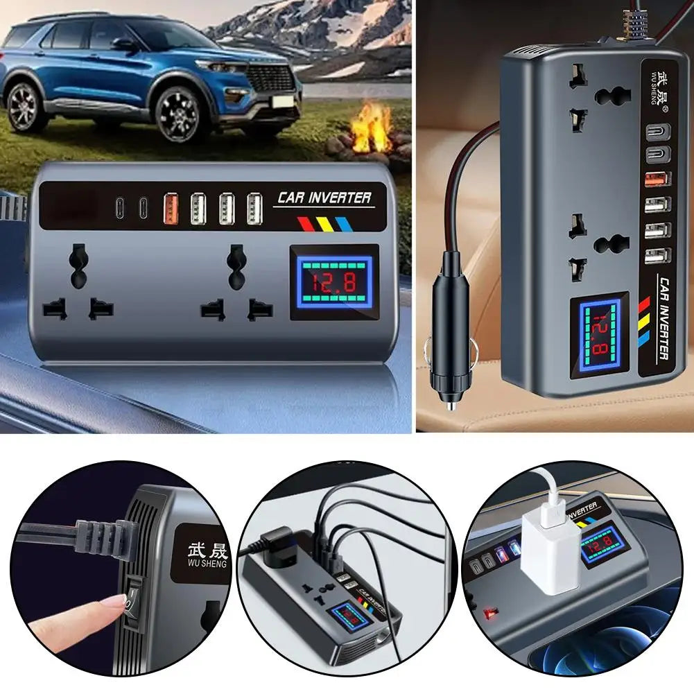 Portable Car Inverter Converter Fast Charging Ports Automotive Charger 12V/24V To 220V Inverter 3 USB Ports Vehicle Accessories CM World