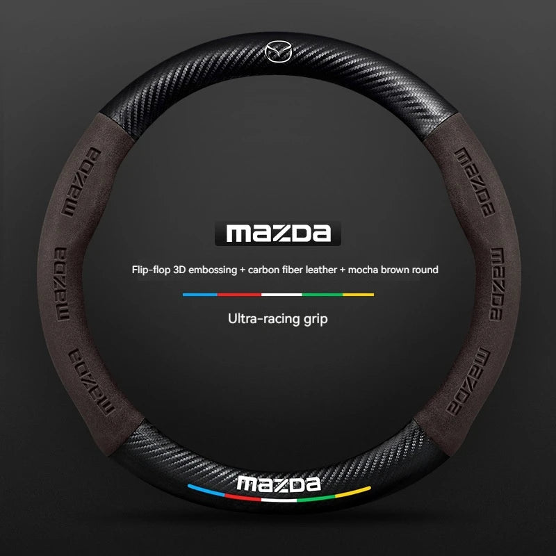 For Mazda 3 5 6 SKYACTIV Axela Atenza CX30 CX5 CX8 CX9 MX5 RX8 RX7 BT50 Carbon fiber Suede Car Steering Wheel Cover Accessories CM World