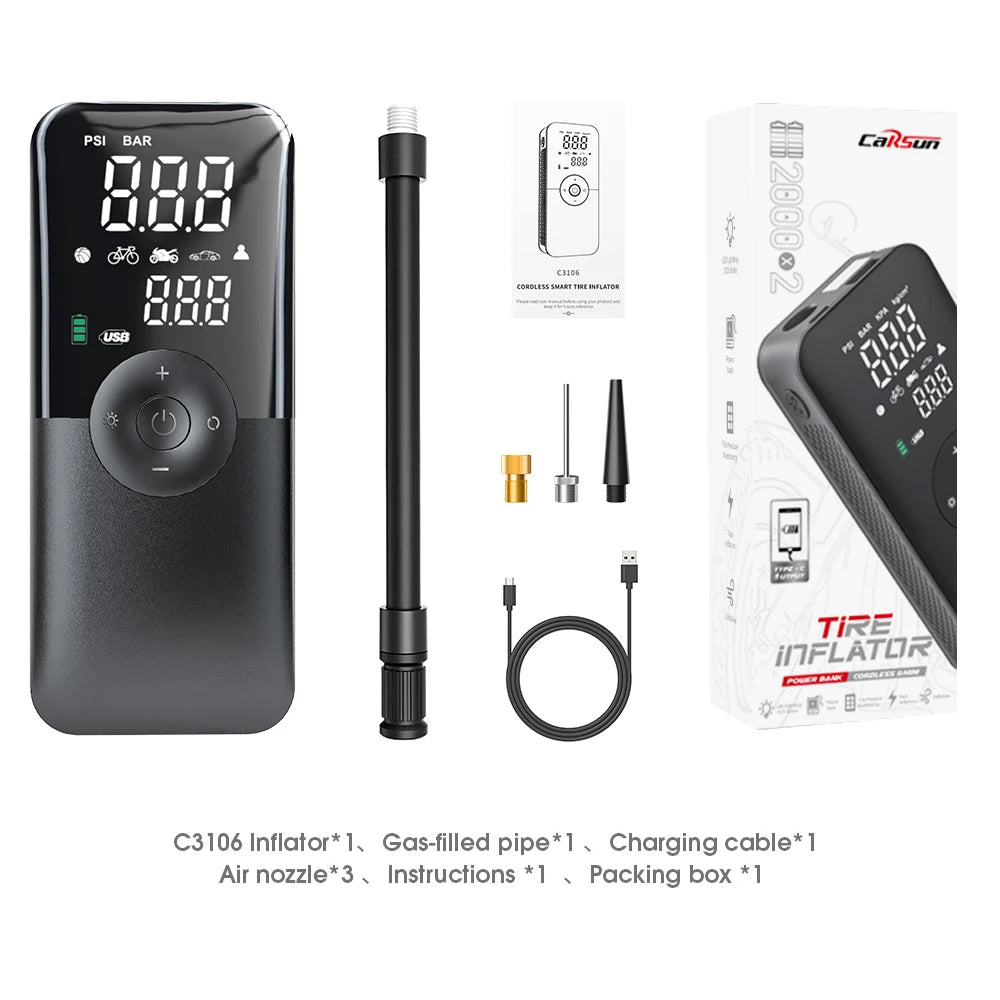CARSUN Portable Tire Inflator Rechargeable Electric Inflator For Car  Bicycle Digital Air Compressor Football Ball Inflator Pump CM World
