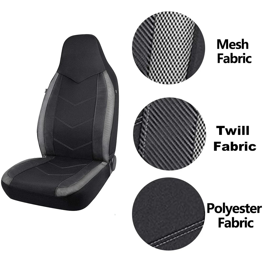 Universal 2 Front Sports Car Seat Covers Breathable Mesh Fabric Carbon Fiber Texture Seat Cushion Fit Car SUV Van Racing seat