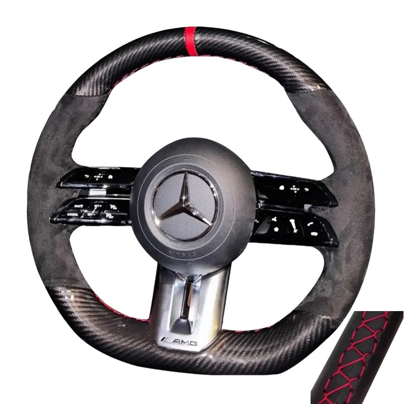 Steering Wheel Cover Black Suede Leather for Mercedes benz AMG GT A35 A45 A45S C43 CLS53 E53 E63 EQE 43 53 SL43 SL55 SL63 2021 CM World