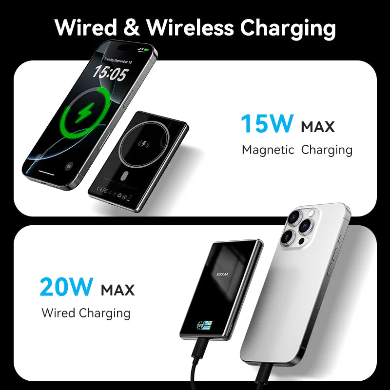 KUULAA Qi2 Magnetic Power Bank 10000mAh PD20W Portable Charger Wireless External Battery for iPhone17 16 15 14 Pro Max Powerbank Car Mobile World