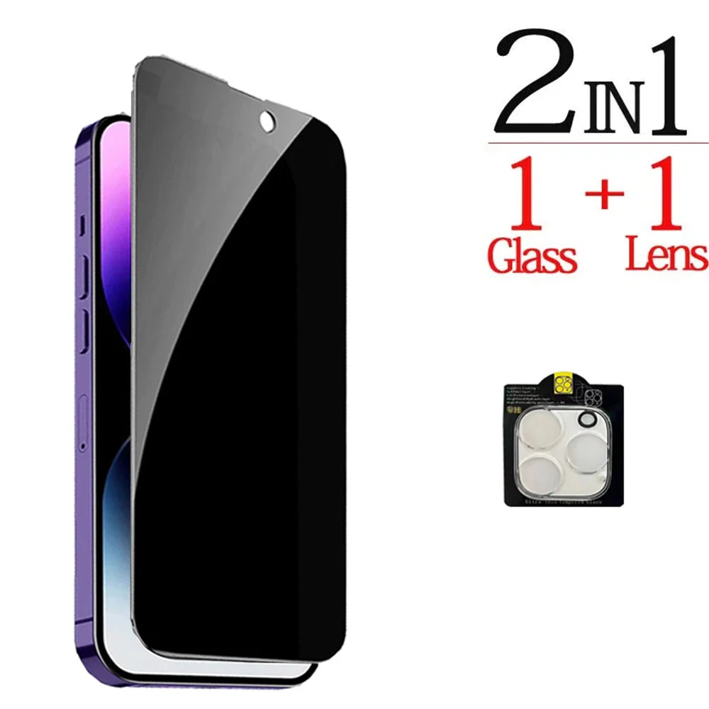1~4PCS Anti-Spy Glass For iPhone 17 16 15 14 13 Pro Max Privacy Screen Protector & Camera Protection Film For iPhone15 12 11 Pro Car Mobile World