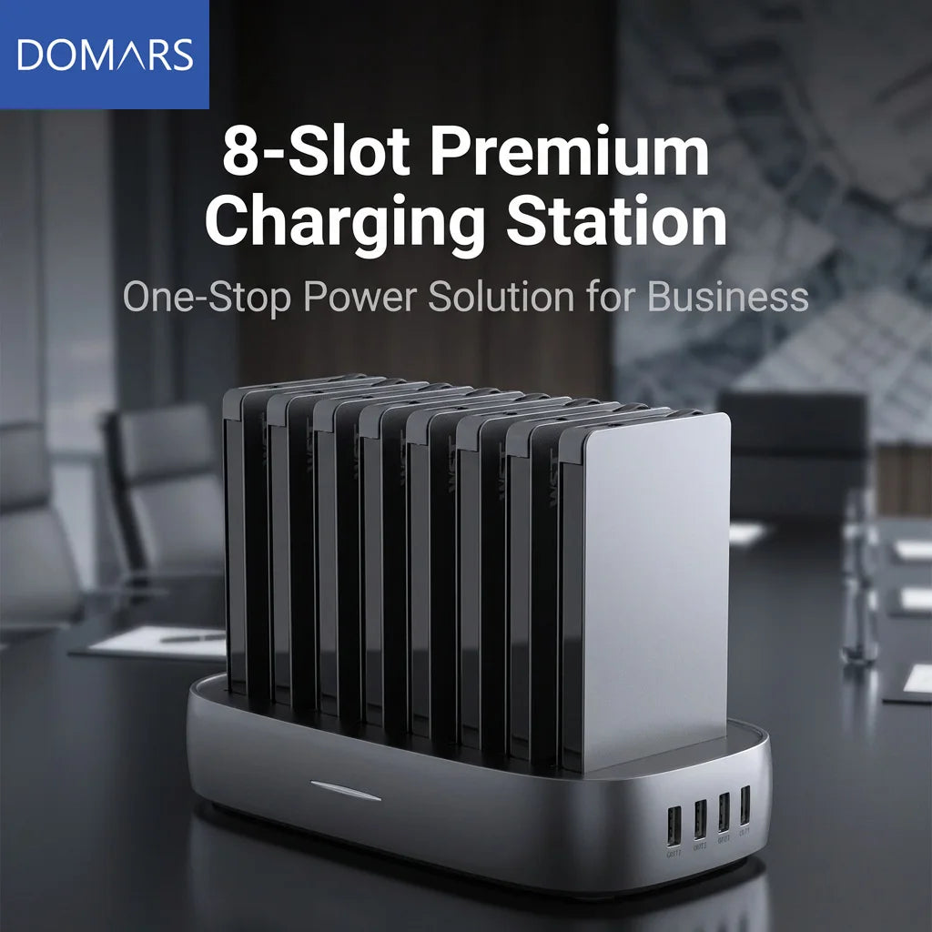Domars Portable Shared Power Banks 8pcs 8000mAh 22.5W Fast Charging Built-in Charging Cable Suitable for Offices and Cafes