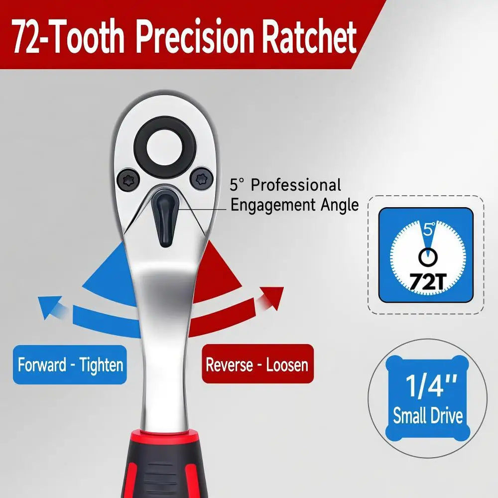 130Pcs 1/4 72 Tooth Ratchet Wrench Socket Screwdriver Hex Wrench Special Shaped Screw Removal Car Motorcycle Home Tool Set Kit