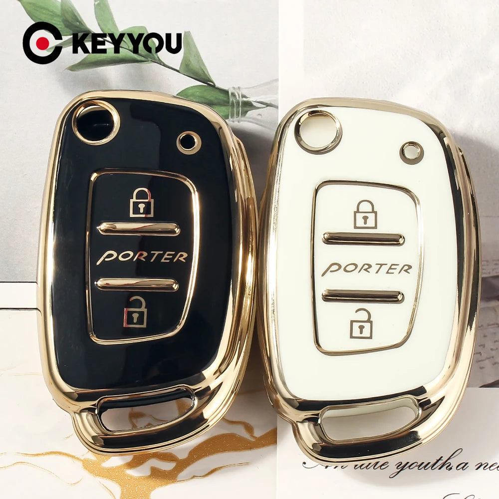 KEYYOU for Hyundai Porter Car Accessories Flip Folding Car Key Control Holder Keychain 3 Bottons TPU Car Key Fob Case Cover