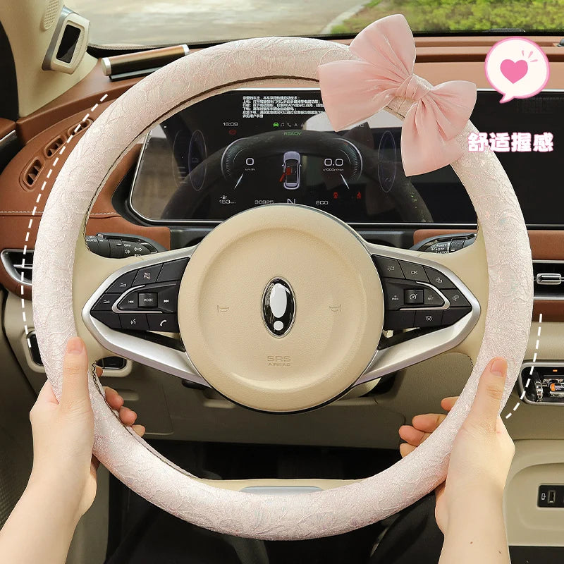 2026 bow lace car steering wheel cover simple lady cute senior four seasons universal set tide brand personality