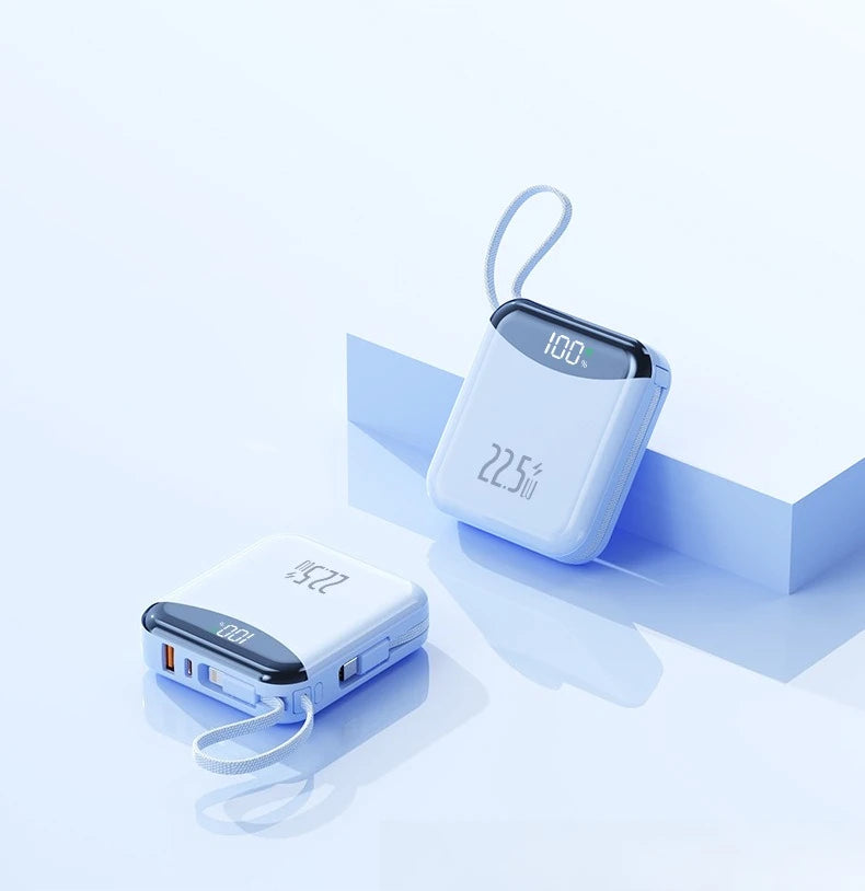 22.5W Super Fast Charging Power Bank with Built-in Cable 20000mAh Portable Ultra-Thin and Mini Car Mobile World